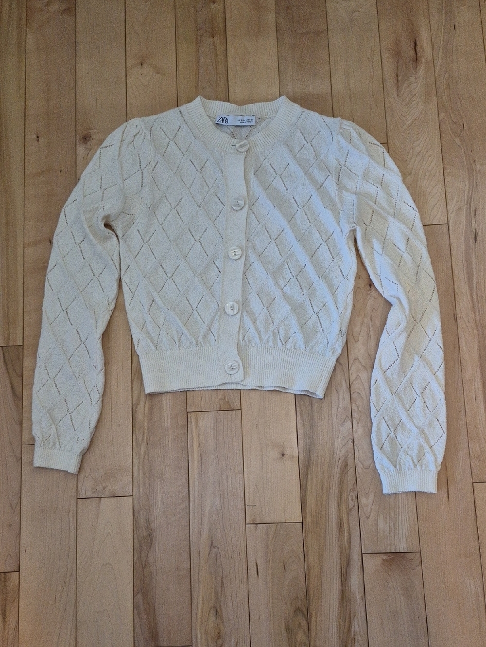 Zara Women's Size Small Cream Diamond Point Knit Cardigan